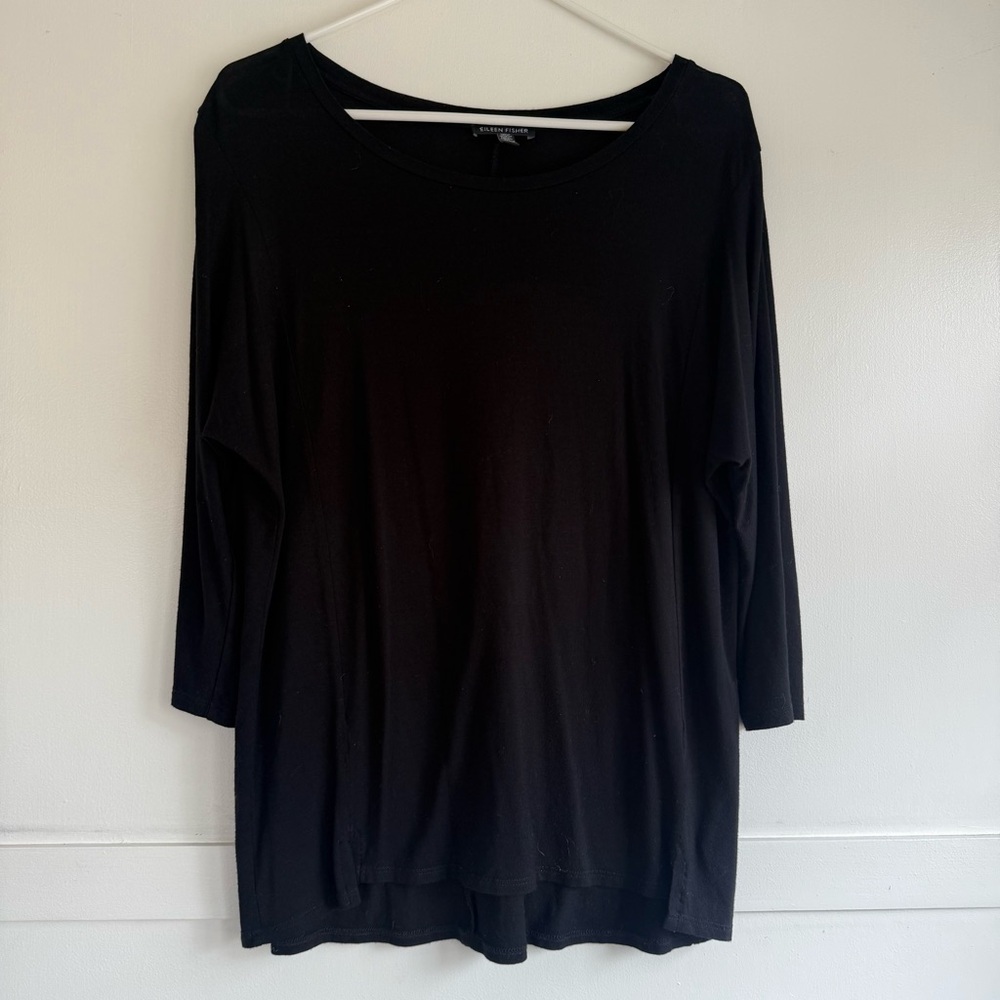 Eileen Fisher Viscose Blend Blouse Top Women's Size XXS Black 3/4 Sleeve Boxy